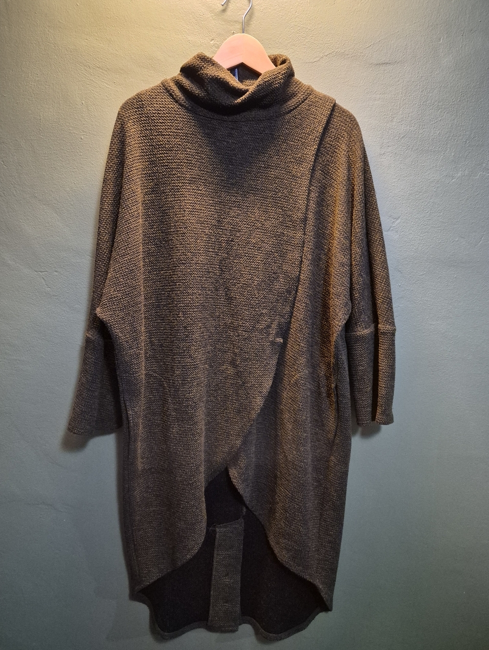 Joseph Ribkoff Tunic Dress Size 10 Brown Textured Cowl Neck Asymmetrical Hem